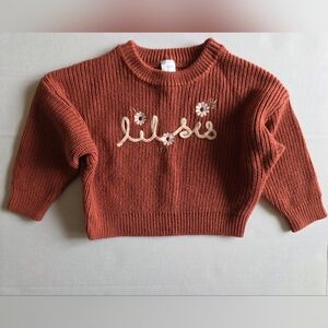 Modern Moments Baby “Lil Sis” Sweater 6-9 Months Rust Knit Floral Embroidered